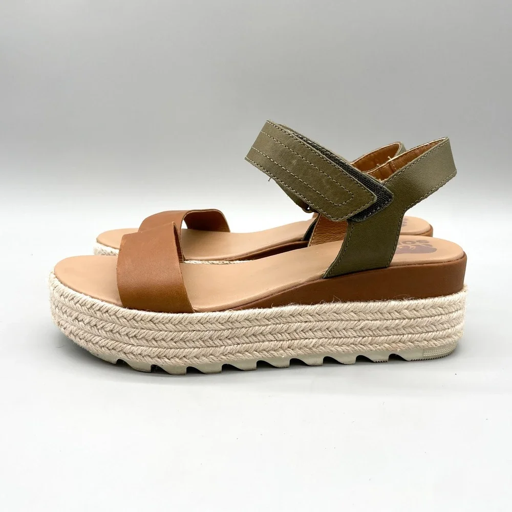 Sorel Womens 8.5 Cameron Flatform Espadrille Sandals Tan Sage Boho CoastalChic